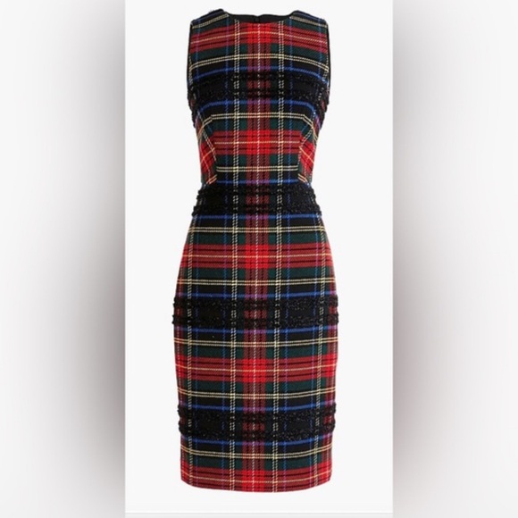 J. Crew Sheath Dress In Lurex Stewart Tartan Plaid - Size 0 - Picture 1 of 6